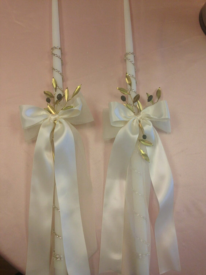 Gold olive branch wedding candles