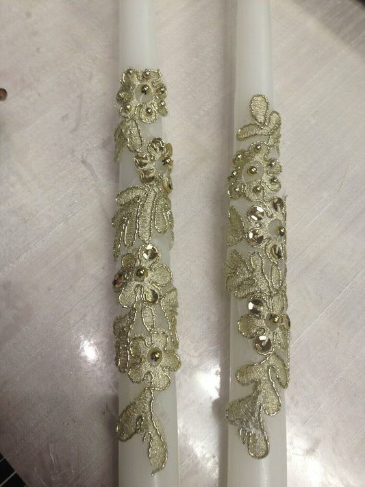 Gold laced embellished wedding candles
