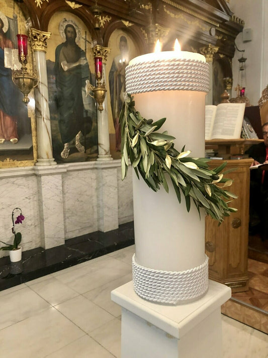 Olive branch pillar wedding candles