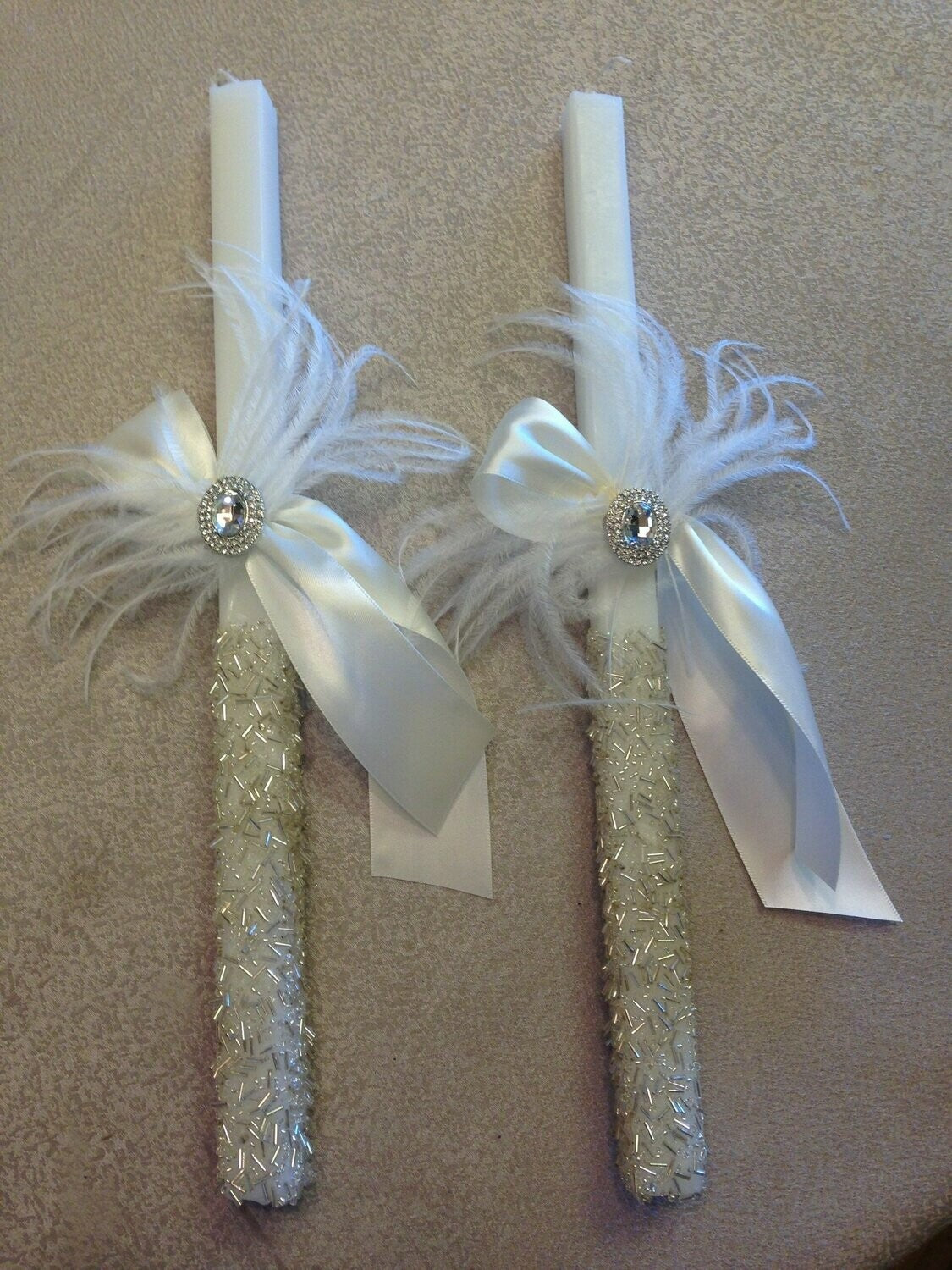 Handmade beaded wedding candles