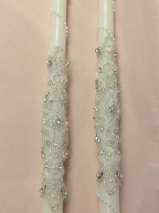 Lace applique wedding candles