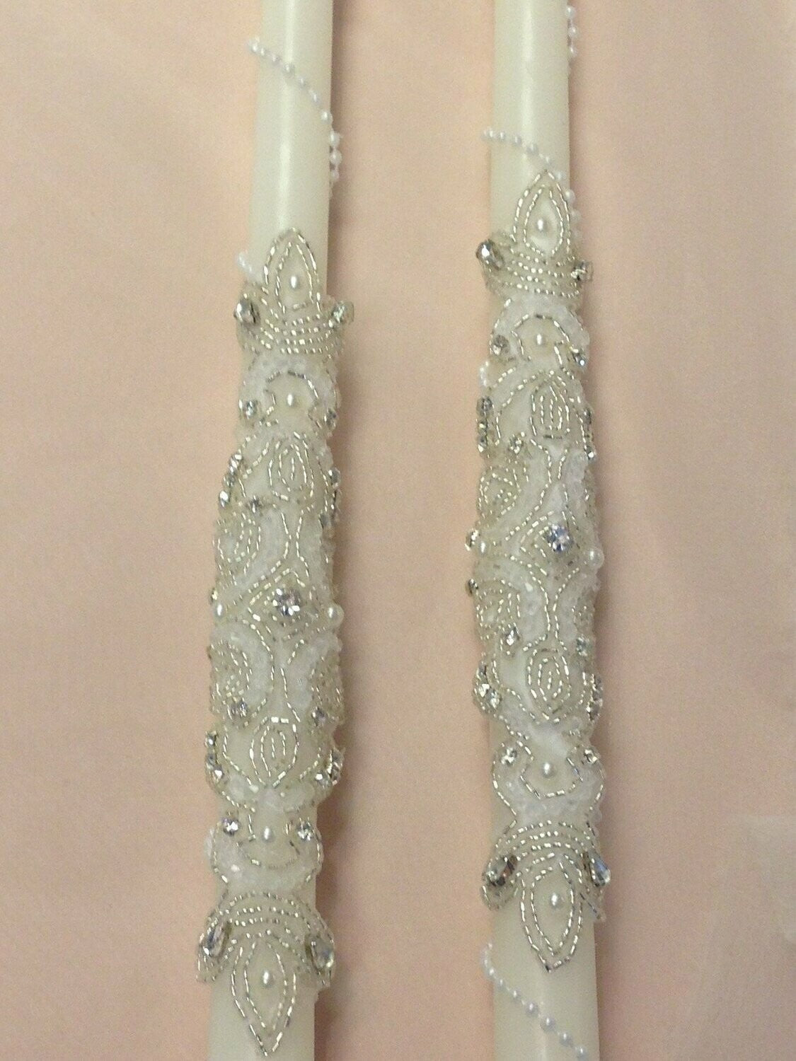 Lace applique wedding candles