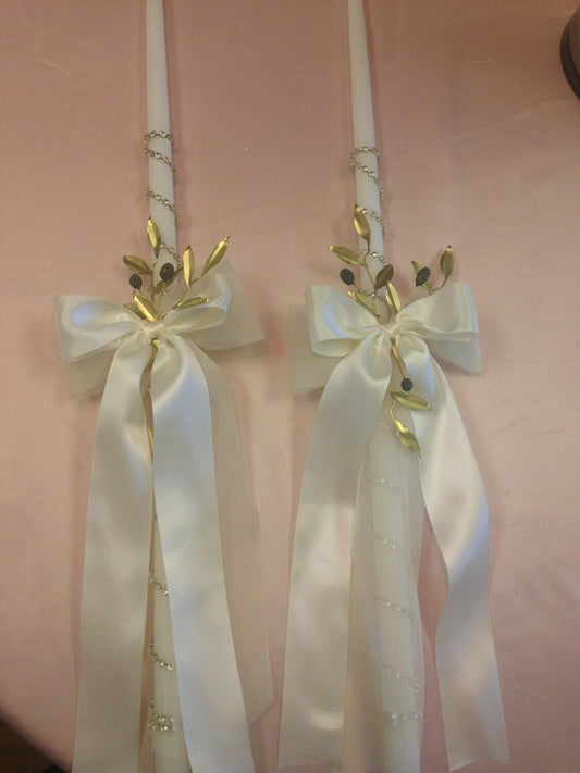 Gold olive branch wedding candles