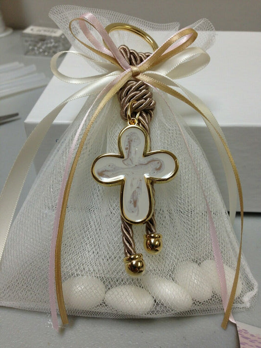 Ivory tulle keychain baptismal favor