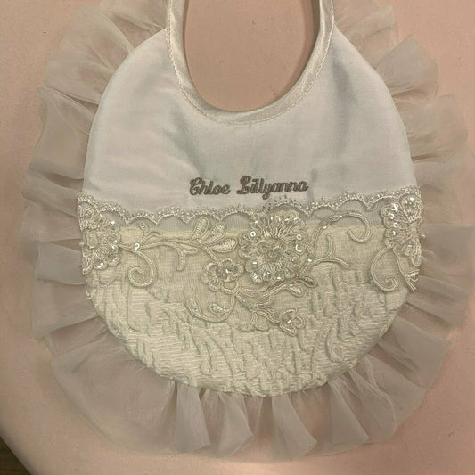 Coco lace embellished bib with name