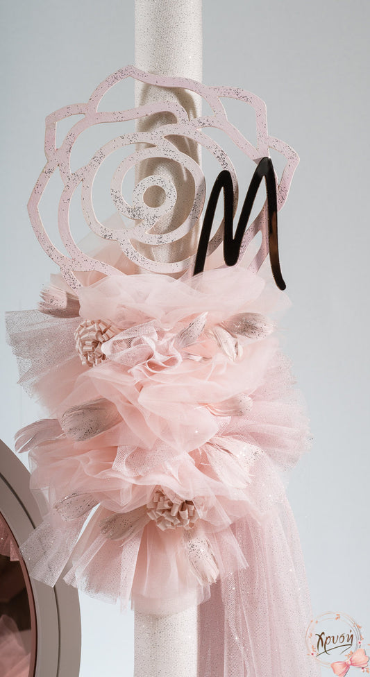 HANDPAINTED WOOD CANVAS WITH BLUSH PINK TULLE AND INITIAL