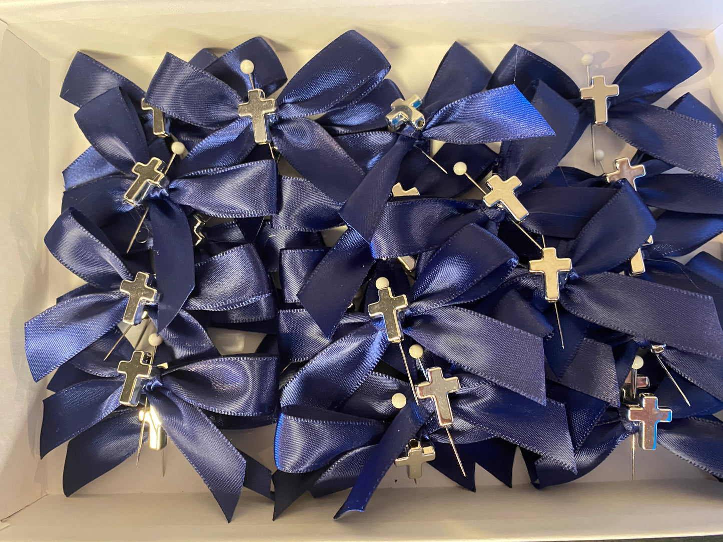 NAVY RIBBON WITH SILVER CROSS