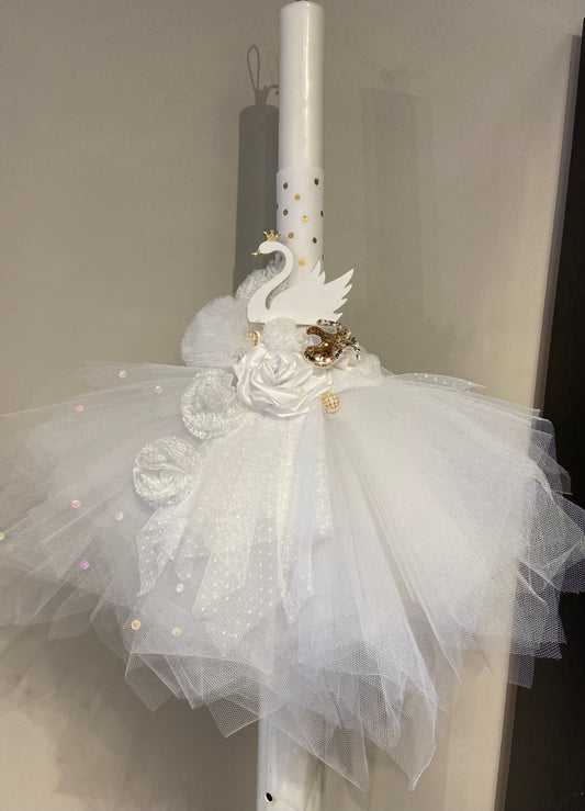 WHITE TULLE WITH SWAN PRINCESS OR GOLD INITIAL