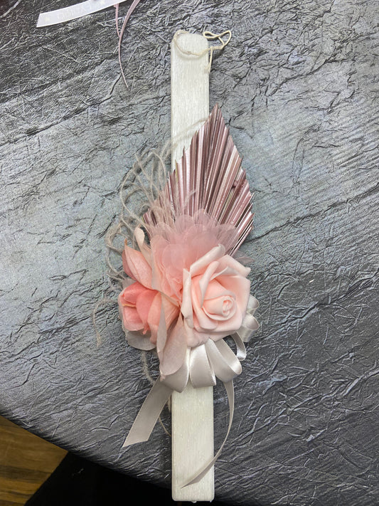 EASTER  CANDLES - DRIED BLUSH PINK PALM LEAF