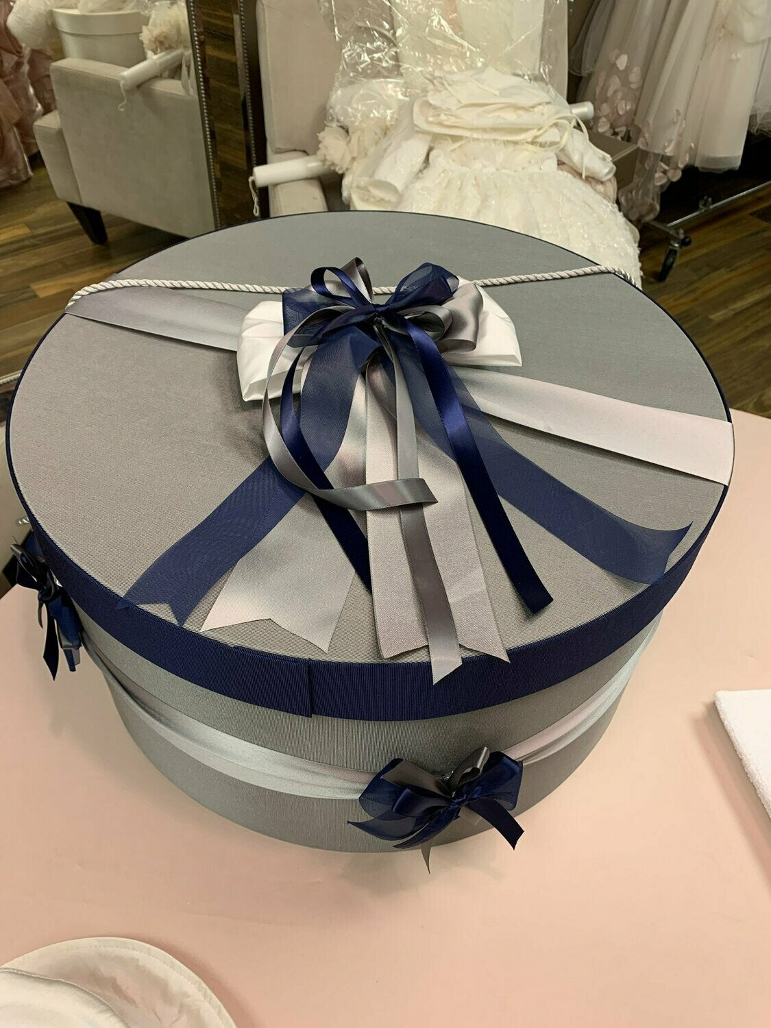 PEWTER and NAVY HAT BOX