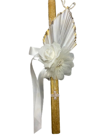 EASTER CANDLES - WHITE AND GOLD DRIED PALM